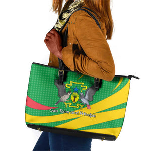 Sao Tome and Principe National Emblem Leather Tote Bag Green Yellow Flag Pattern - African Pride