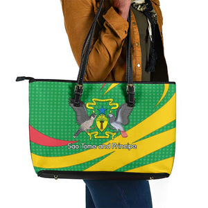 Sao Tome and Principe National Emblem Leather Tote Bag Green Yellow Flag Pattern - African Pride