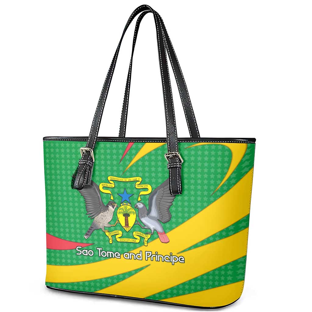 Sao Tome and Principe National Emblem Leather Tote Bag Green Yellow Flag Pattern - African Pride