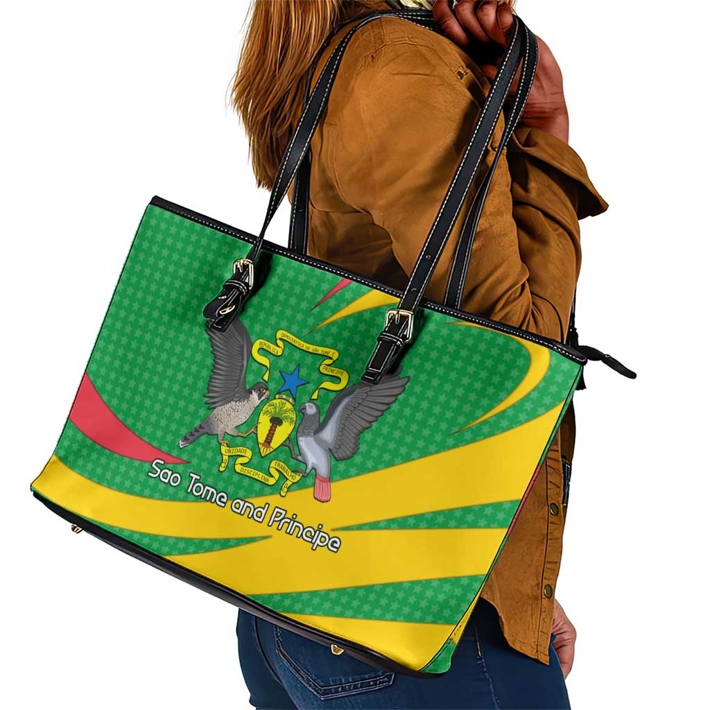 Sao Tome and Principe National Emblem Leather Tote Bag Green Yellow Flag Pattern - African Pride