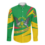 Sao Tome and Principe National Emblem Long Sleeve Button Shirt Green Yellow Flag Pattern - African Pride