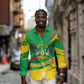 Sao Tome and Principe National Emblem Long Sleeve Button Shirt Green Yellow Flag Pattern - African Pride