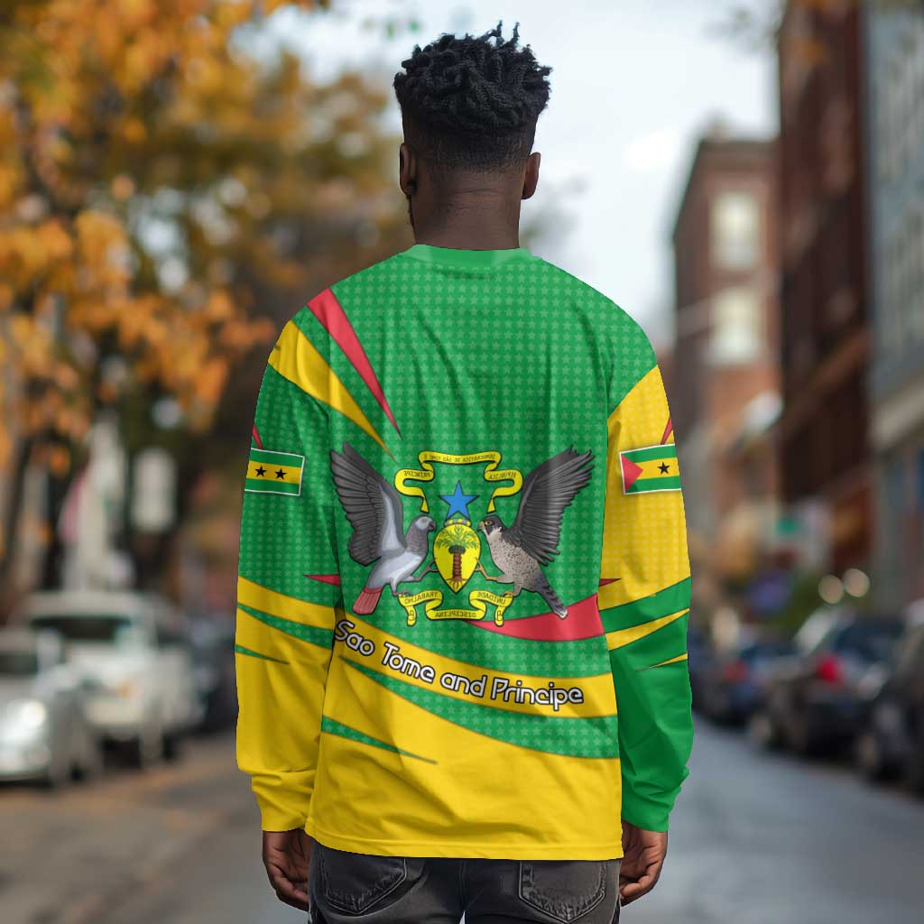 Sao Tome and Principe National Emblem Long Sleeve Shirt Green Yellow Flag Pattern - African Pride