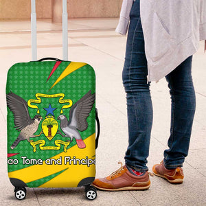 Sao Tome and Principe National Emblem Luggage Cover Green Yellow Flag Pattern - African Pride
