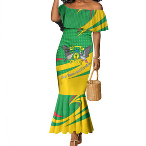 Sao Tome and Principe National Emblem Mermaid Dress Green Yellow Flag Pattern - African Pride