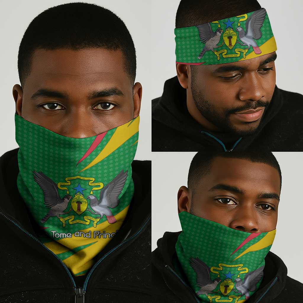 Sao Tome and Principe National Emblem Neck Gaiter Green Yellow Flag Pattern TS04