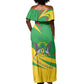Sao Tome and Principe National Emblem Off Shoulder Maxi Dress Green Yellow Flag Pattern - African Pride