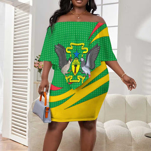 Sao Tome and Principe National Emblem Off Shoulder Short Dress Green Yellow Flag Pattern - African Pride