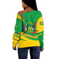 Sao Tome and Principe National Emblem Off Shoulder Sweater Green Yellow Flag Pattern - African Pride
