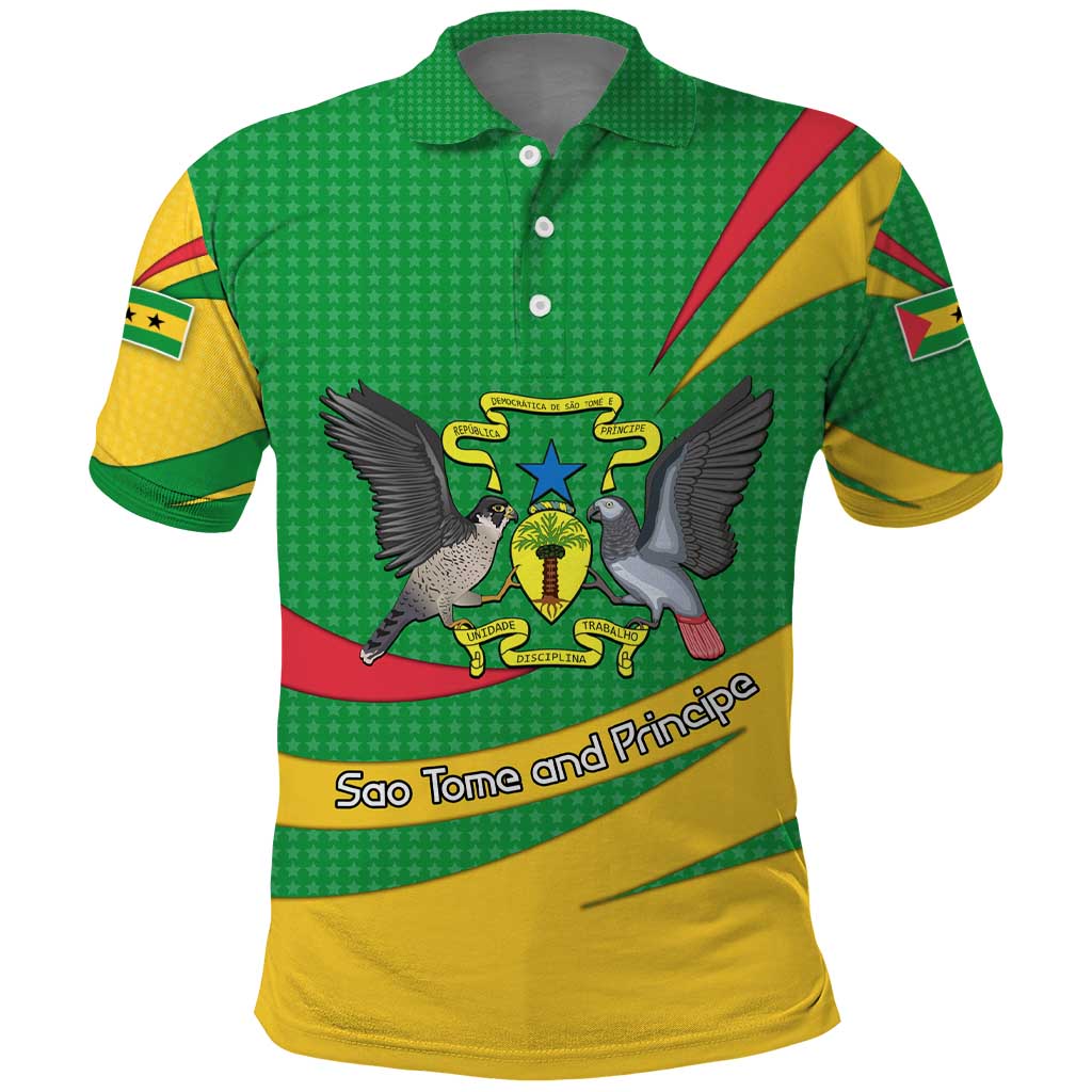 Sao Tome and Principe National Emblem Polo Shirt Green Yellow Flag Pattern - African Pride