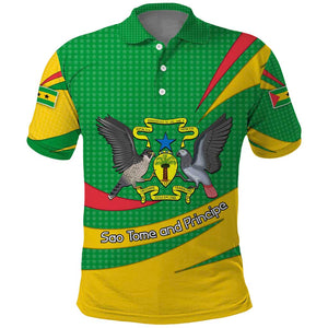 Sao Tome and Principe National Emblem Polo Shirt Green Yellow Flag Pattern - African Pride