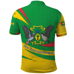 Sao Tome and Principe National Emblem Polo Shirt Green Yellow Flag Pattern - African Pride