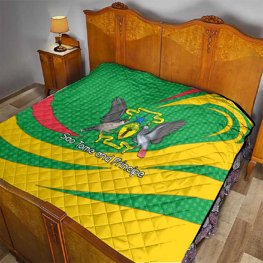 Sao Tome and Principe National Emblem Quilt Green Yellow Flag Pattern - African Pride