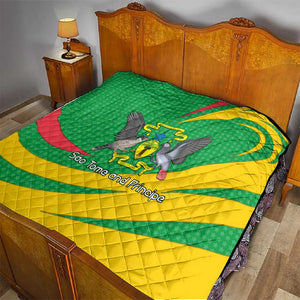 Sao Tome and Principe National Emblem Quilt Green Yellow Flag Pattern - African Pride