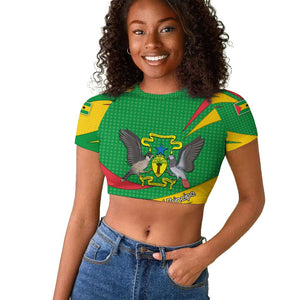 Sao Tome and Principe National Emblem Raglan Cropped T shirt Green Yellow Flag Pattern - African Pride