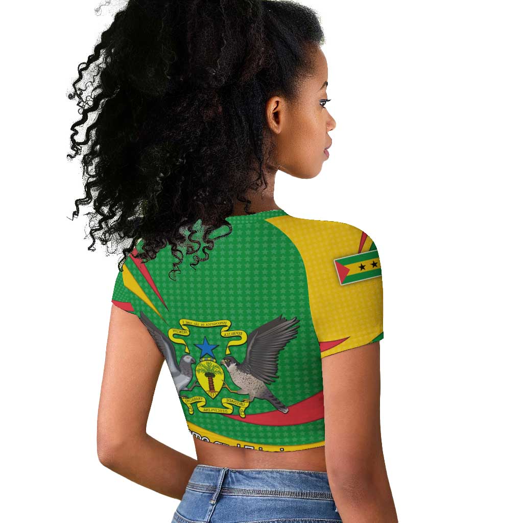 Sao Tome and Principe National Emblem Raglan Cropped T shirt Green Yellow Flag Pattern - African Pride