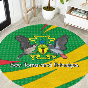Sao Tome and Principe National Emblem Round Carpet Green Yellow Flag Pattern - African Pride