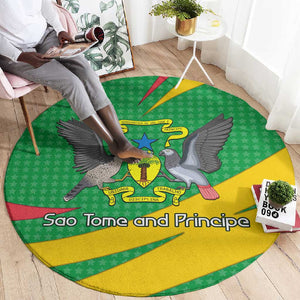 Sao Tome and Principe National Emblem Round Carpet Green Yellow Flag Pattern - African Pride