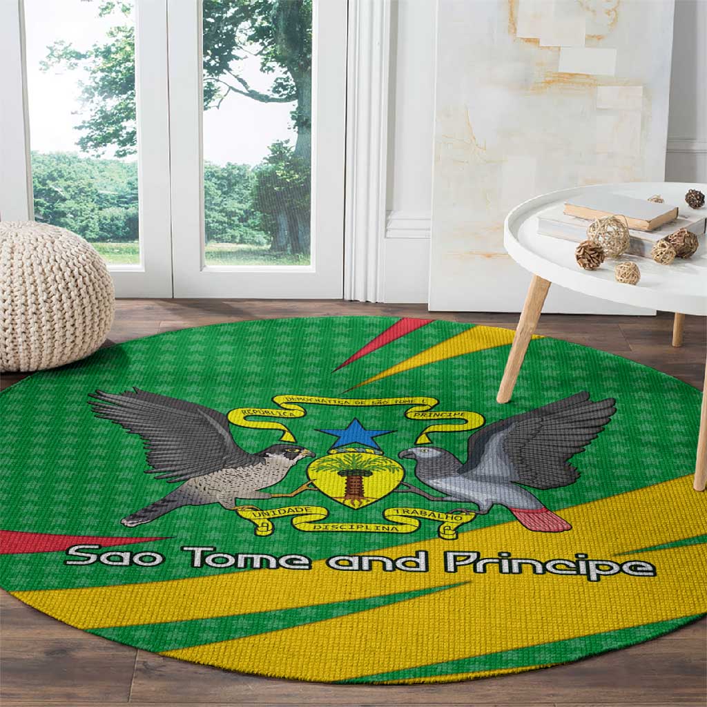Sao Tome and Principe National Emblem Round Carpet Green Yellow Flag Pattern - African Pride