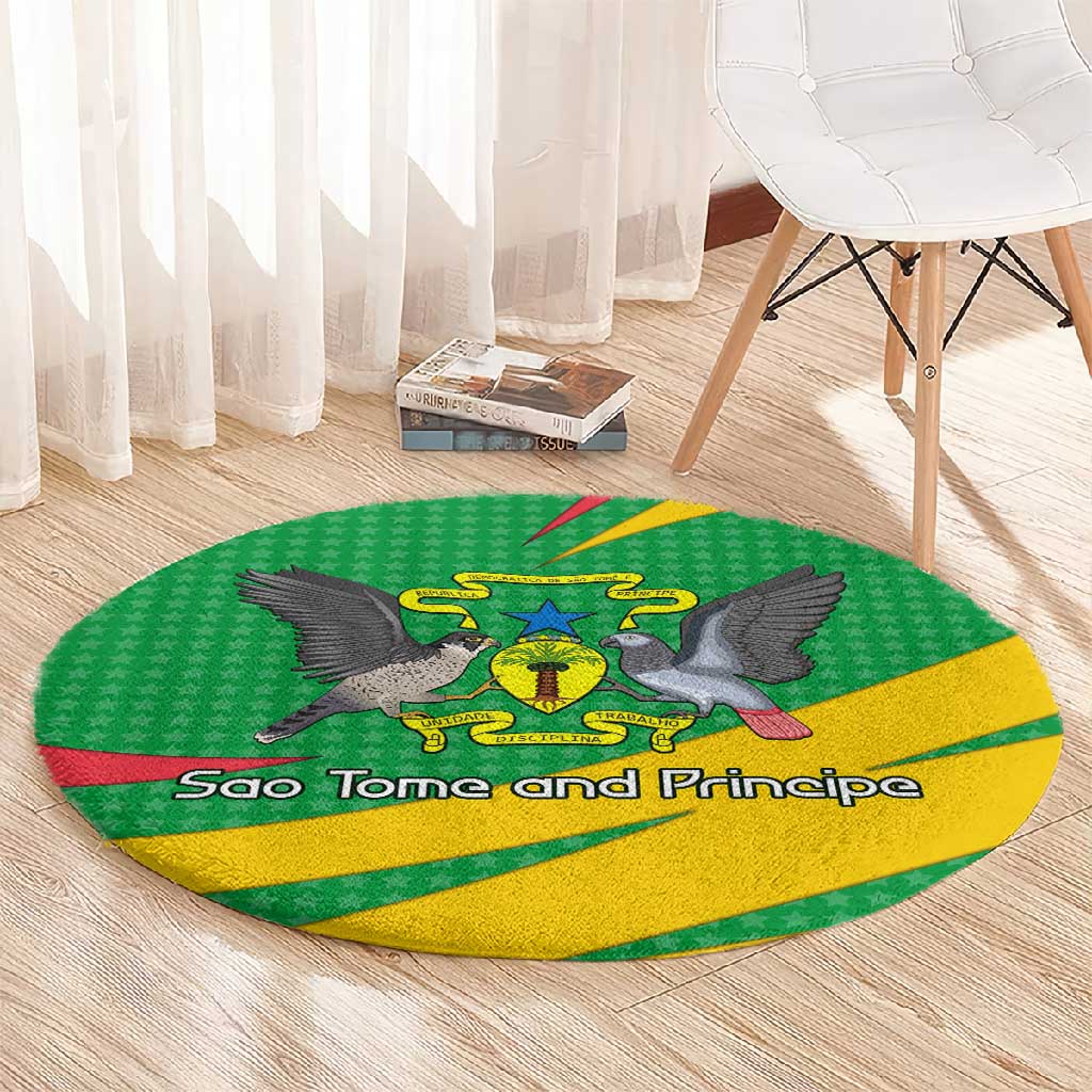 Sao Tome and Principe National Emblem Round Carpet Green Yellow Flag Pattern - African Pride