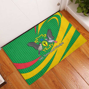 Sao Tome and Principe National Emblem Rubber Doormat Green Yellow Flag Pattern - African Pride