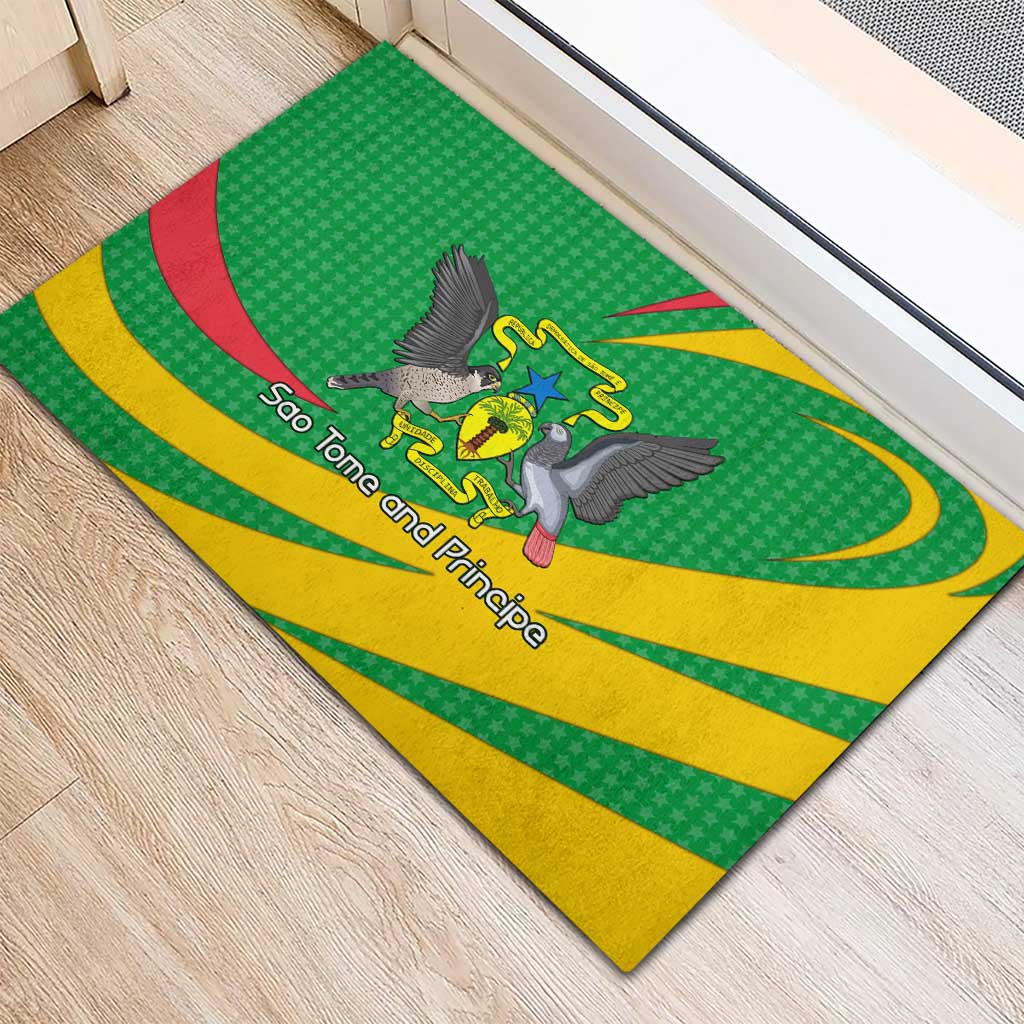 Sao Tome and Principe National Emblem Rubber Doormat Green Yellow Flag Pattern - African Pride