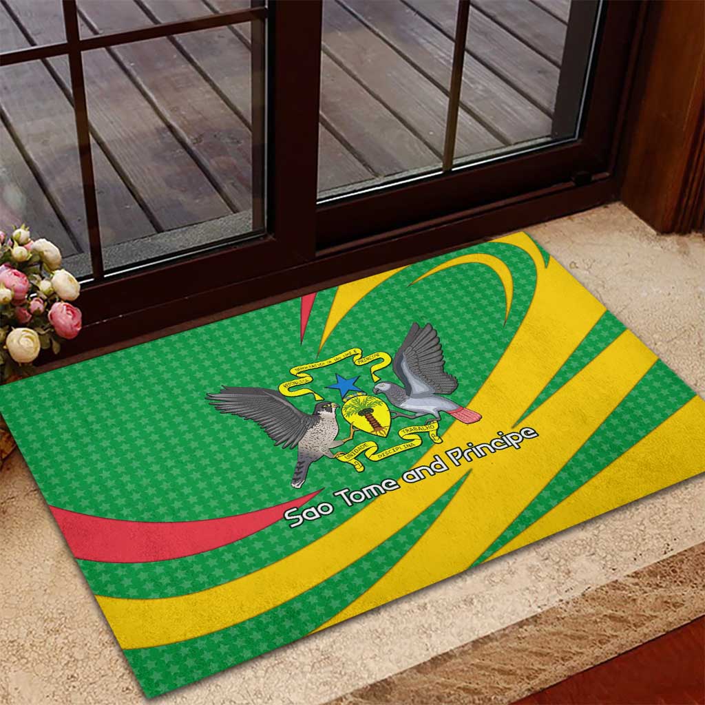 Sao Tome and Principe National Emblem Rubber Doormat Green Yellow Flag Pattern - African Pride