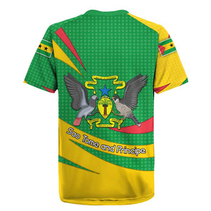 Sao Tome and Principe National Emblem Rugby Jersey Green Yellow Flag Pattern - African Pride