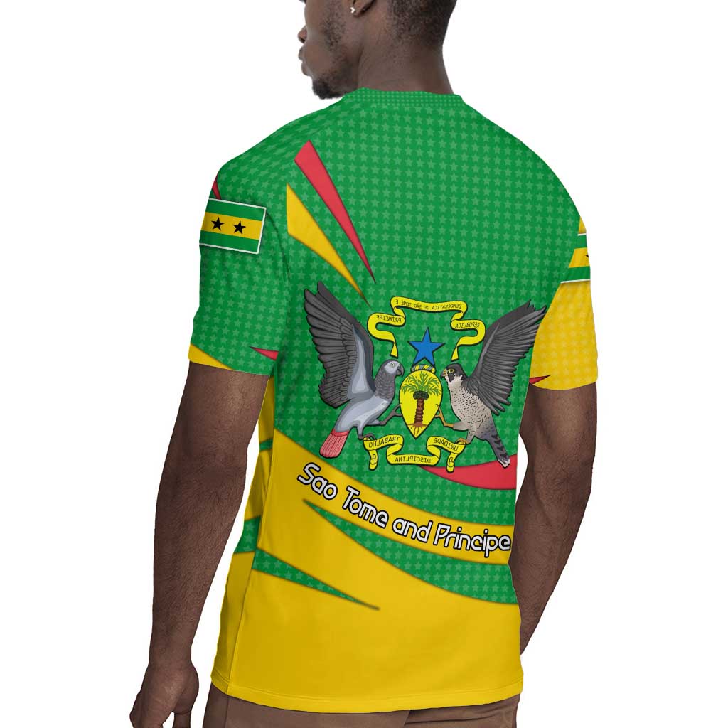 Sao Tome and Principe National Emblem Rugby Jersey Green Yellow Flag Pattern - African Pride