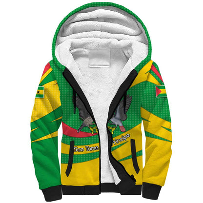 Sao Tome and Principe National Emblem Sherpa Hoodie Green Yellow Flag Pattern - African Pride