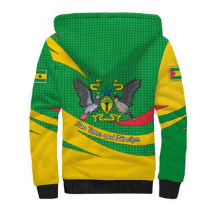 Sao Tome and Principe National Emblem Sherpa Hoodie Green Yellow Flag Pattern - African Pride