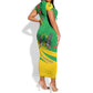Sao Tome and Principe National Emblem Short Sleeve Bodycon Dress Green Yellow Flag Pattern - African Pride