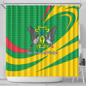 Sao Tome and Principe National Emblem Shower Curtain Green Yellow Flag Pattern - African Pride