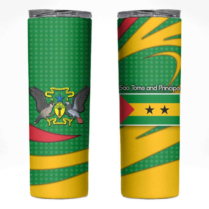 Sao Tome and Principe National Emblem Skinny Tumbler Green Yellow Flag Pattern - African Pride