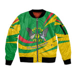 Sao Tome and Principe National Emblem Sleeve Zip Bomber Jacket Green Yellow Flag Pattern - African Pride