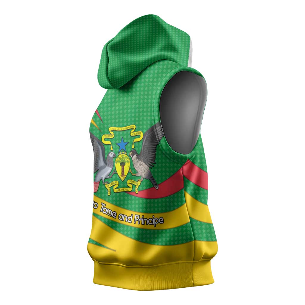 Sao Tome and Principe National Emblem Sleeveless Hoodie Green Yellow Flag Pattern - African Pride