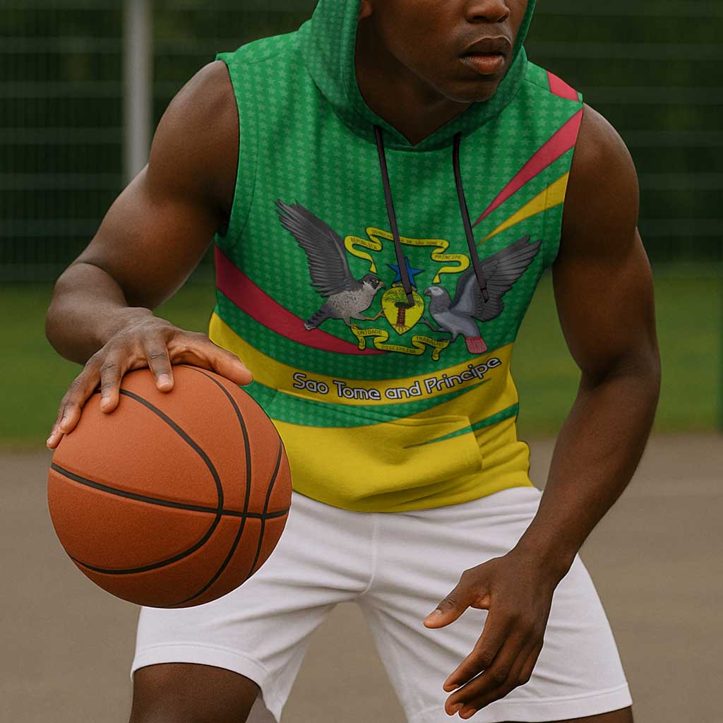 Sao Tome and Principe National Emblem Sleeveless Hoodie Green Yellow Flag Pattern - African Pride