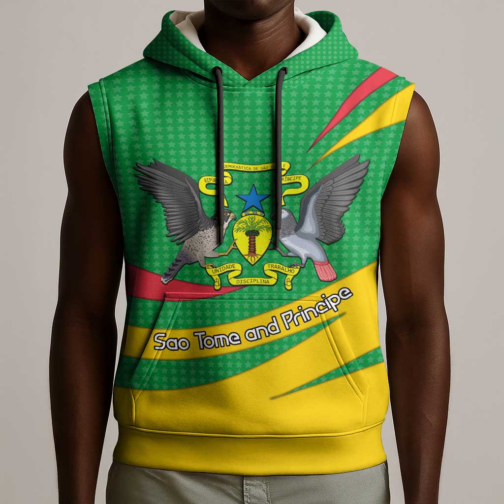 Sao Tome and Principe National Emblem Sleeveless Hoodie Green Yellow Flag Pattern - African Pride
