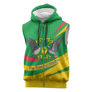 Sao Tome and Principe National Emblem Sleeveless Zip Hoodie Green Yellow Flag Pattern - African Pride