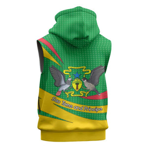 Sao Tome and Principe National Emblem Sleeveless Zip Hoodie Green Yellow Flag Pattern - African Pride
