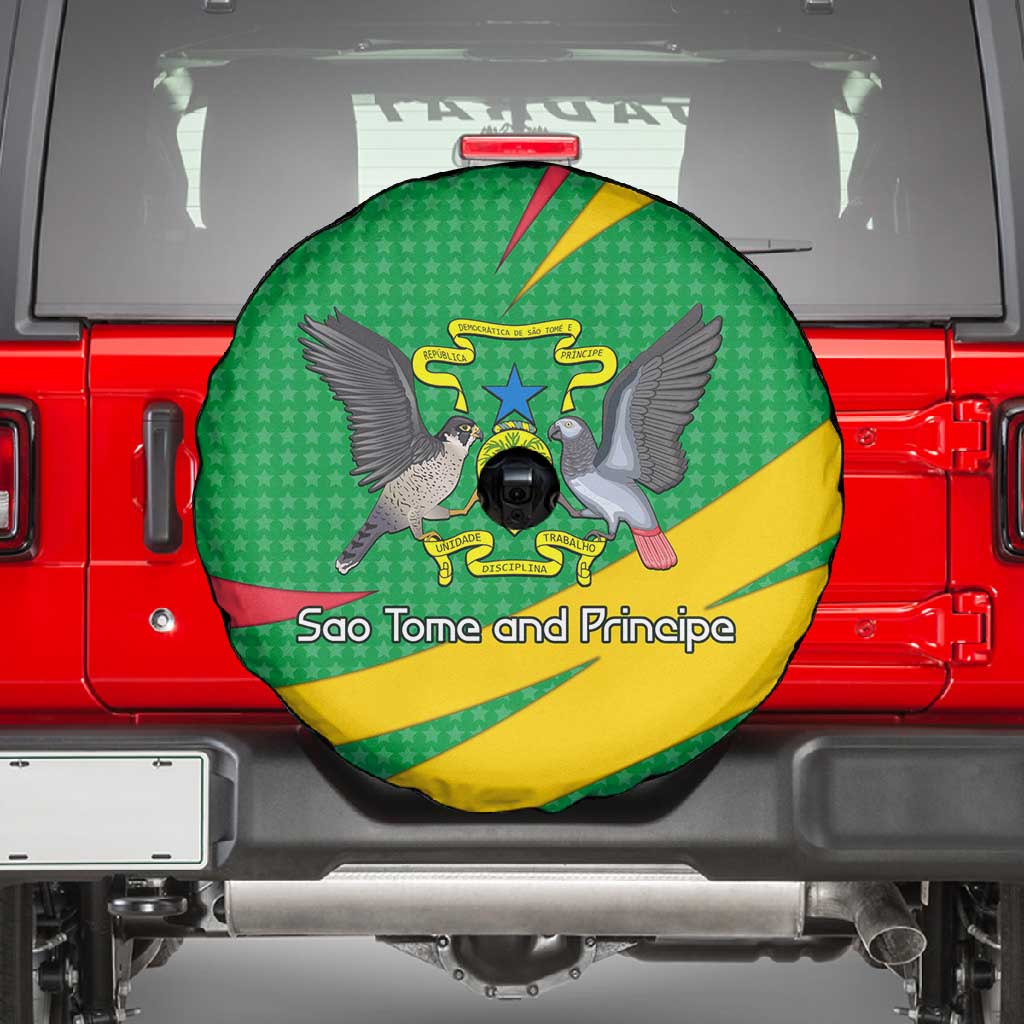 Sao Tome and Principe National Emblem Spare Tire Cover Green Yellow Flag Pattern - African Pride