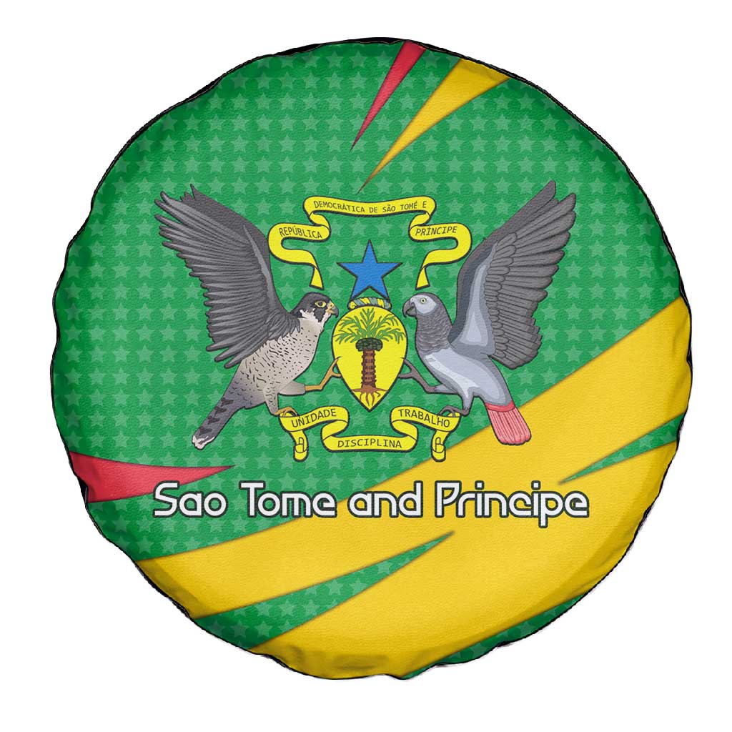 Sao Tome and Principe National Emblem Spare Tire Cover Green Yellow Flag Pattern - African Pride