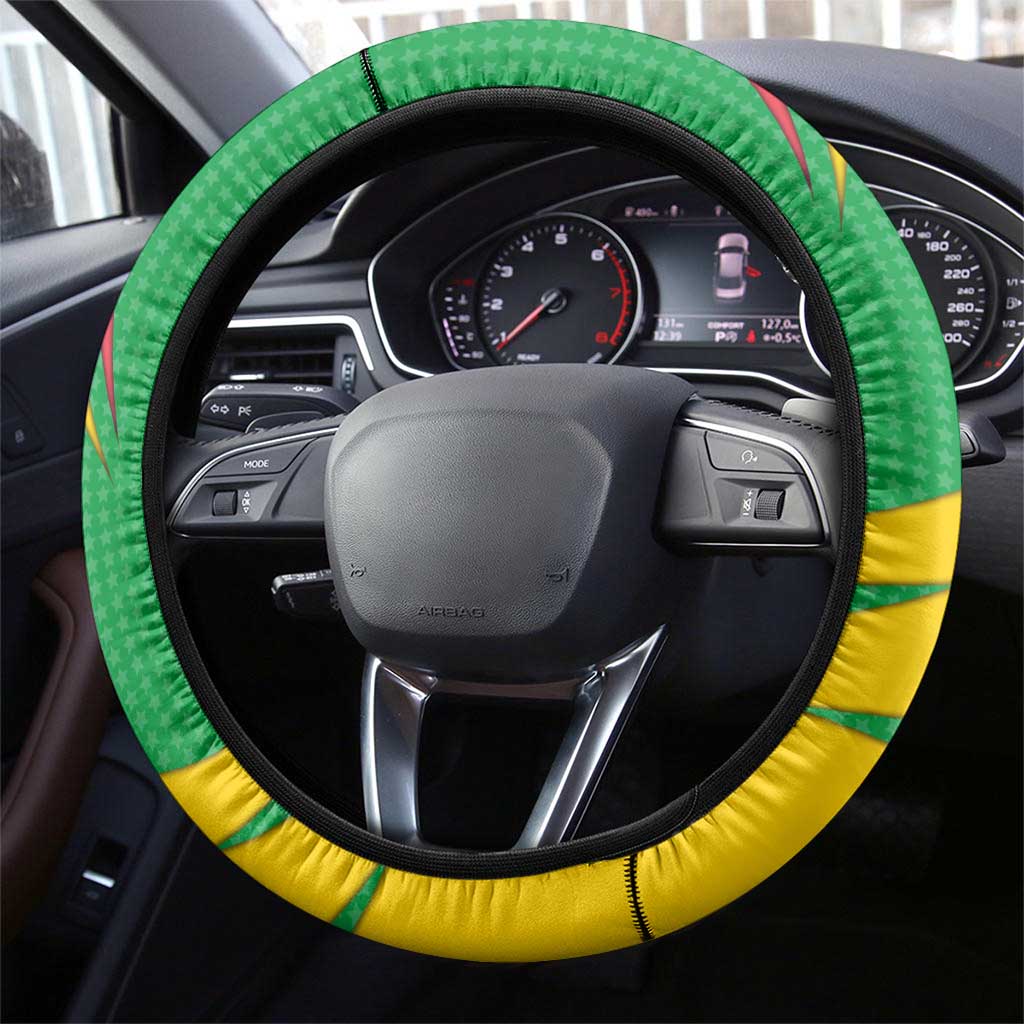 Sao Tome and Principe National Emblem Steering Wheel Cover Green Yellow Flag Pattern - African Pride