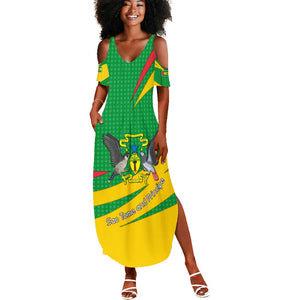 Sao Tome and Principe National Emblem Summer Maxi Dress Green Yellow Flag Pattern - African Pride