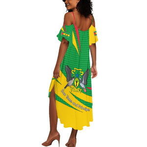 Sao Tome and Principe National Emblem Summer Maxi Dress Green Yellow Flag Pattern - African Pride