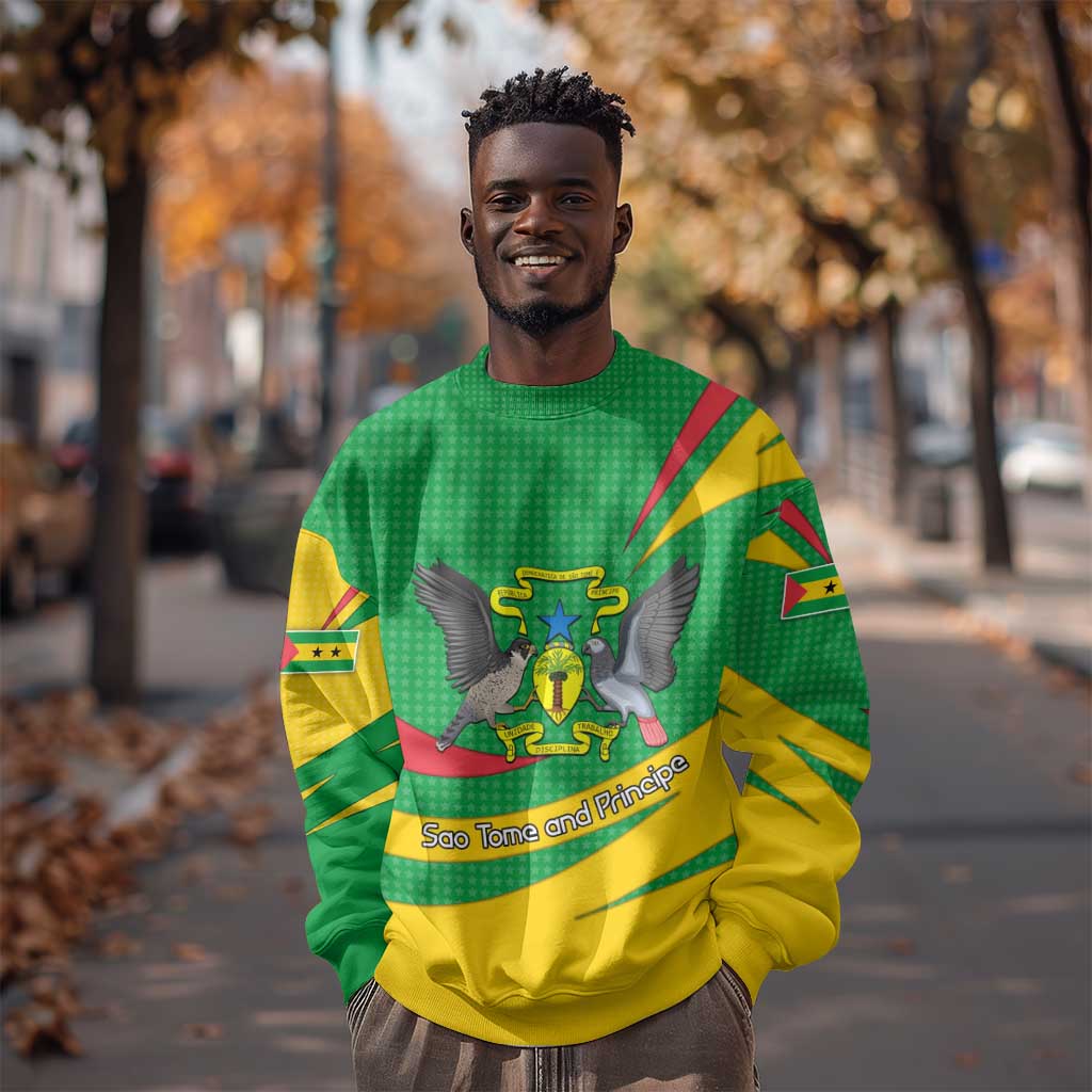 Sao Tome and Principe National Emblem Sweatshirt Green Yellow Flag Pattern - African Pride