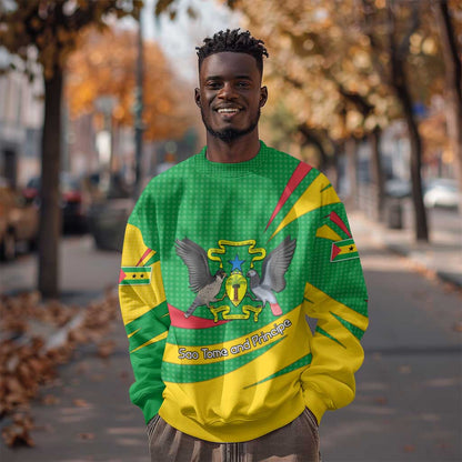 Sao Tome and Principe National Emblem Sweatshirt Green Yellow Flag Pattern - African Pride