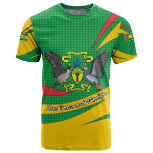 Sao Tome and Principe National Emblem T shirt Green Yellow Flag Pattern - African Pride