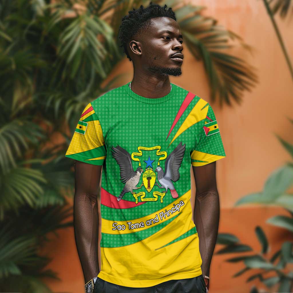 Sao Tome and Principe National Emblem T shirt Green Yellow Flag Pattern - African Pride
