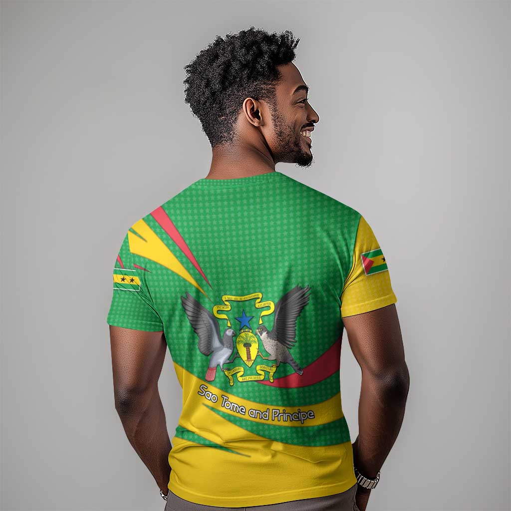 Sao Tome and Principe National Emblem T shirt Green Yellow Flag Pattern - African Pride
